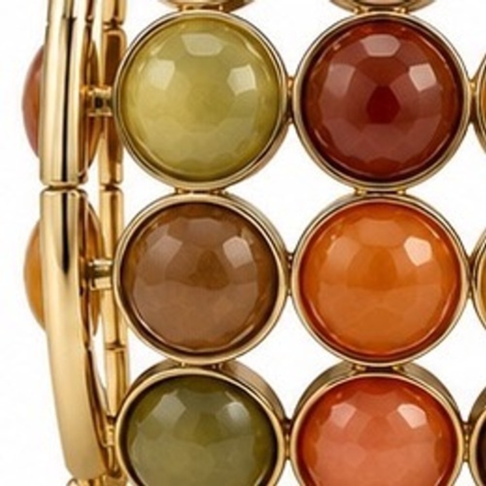 Gold Tone Double Row Faceted Resin Cabochon
Stretch Cuff Bracelet Autumn Tones - Picture 6 of 8